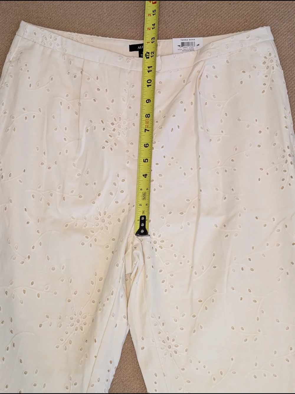 Alfani Cream Embroidered Eyelet Straight Leg Ankle Pants Cotton